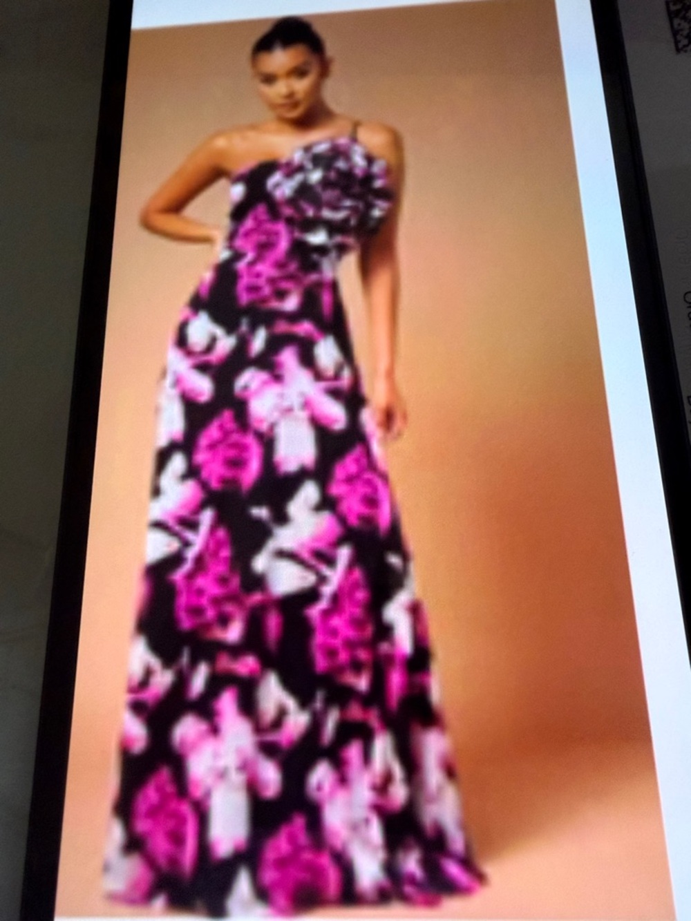 Fashion Nova Black Dress with Pink & White RuffledLarge Flower One Shoulder